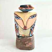 Whimsical Ceramic Owl Sculpture: Colorful Handmade Figurine
