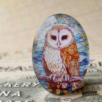 Stained glass Tawny Owl, Barn Owl, 40x30mm or 25x18mm glass oval cabochon, brown, wisdom, handmade i