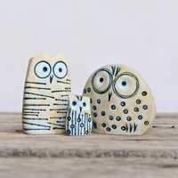 Set 3 Owl gift for her Owl Ceramic Figurine, Funny Family, New Baby Gift, ceramic Animal Owl Family 