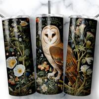 Vintage Barn Owl Tumbler Wrap, Floral Design (Digital Download)