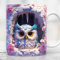 3D Owl Mug Wrap, 3D Hole In A Wall Mug Png, 11oz Mug And 15oz Mug Wrap, Coffee Cup Png Design, 3D Ow