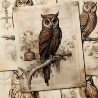 Vintage Owl Junk Journal Kit, Shabby Ephemera Pages (Digital Download)