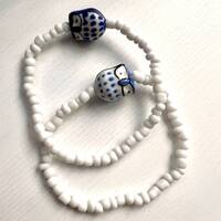Owl Bracelet | Handmade Beaded Stretchy Bracelet | Blue and White Bracelet