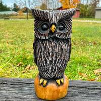 Chainsaw-carved Owl wood carving gift for mom wife Christmas present cute wood critter Xmas gift woo