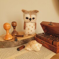 Felted Owl Figurine: Handmade Wool Ornament, Owl Decor