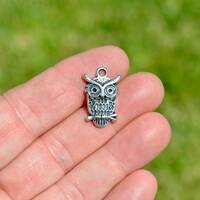 10 Owl Silver Tone Charms SC6828