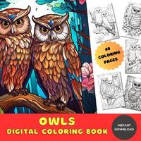 Whimsical Owls Coloring Book - Fun for All Ages! 40 Pages - Instant Download PDF