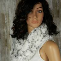 Snowy Owl Faux Fur Infinity Scarf, Beautiful Embossed Snowy Owl Feather Design, Cuddly Soft and Warm