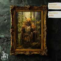 Owl Spirit Warrior Druid Fantasy Art Mythical Animal Wall Art Enchanted Forest Whimsical Decor RPG D