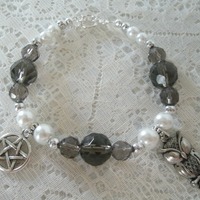 Goddess Athena Owl Pentacle Bracelet Pagan Jewelry Wicca Priestess Gothic Witchcraft Witch Bracelet