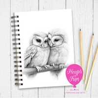 Owl Notebook | Cute Owl Couple Design | Wildlife Notebook | Animal Lover Gift | Sketch Notebook UK |