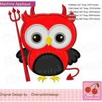 Halloween Red Devil Spooky Owl Machine Applique