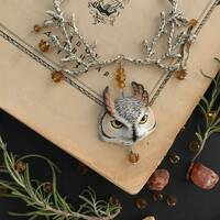 Forest Twig Owl Necklace with Glass Berries