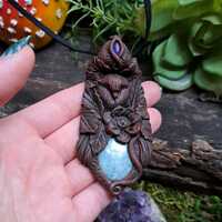 Handmade Owl Totem Necklace: Amazonite, Amethyst & Labradorite