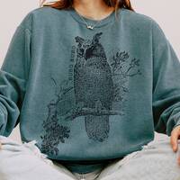 Vintage Owl Sweatshirt: Blue Spruce Comfort Colors Bird Watcher Gift