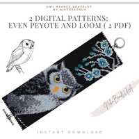 Owl even peyote and loom patterns for beaded bracelet, animal pattern, DIY beaded bracelet pattern f