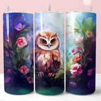 Owl and Flowers Tumbler Wrap, Owl Sublimation PNG for 20 Oz Seamless Tumbler, Most Popular Tumbler W