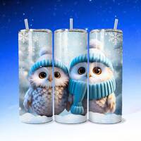 Christmas Owl Tumbler Wrap Cute Owl PNG Holiday Tumbler Wrap Sublimation 20oz Straight Skinny Tumble