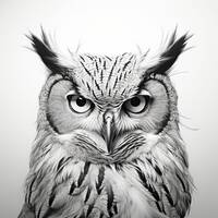 Owl Fine Line Clip Art, Printable wildlife animal portrait for bird sticker, stencil, logo, tattoo, 