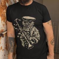 Funny Owl Trumpet Player T-Shirt | Whimsical Nocturnal Music Tee | Owl Shirt | Trumpet Shirt | Owl L