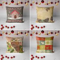 Winter Porch Pillow Cover,Cute Owl Pillowtop,Pine Cone Cushion Cover,Xmas Deer Pillowcase,Cozy Cushi