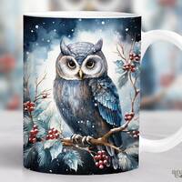 Christmas Owl Mug Wrap, Christmas Animals Mug Sublimation Design, Holiday 11oz Coffee Cup Wrap, Xmas