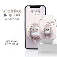 Pink Owl Apple Watch Face & iPhone Wallpaper, Cute Whimsical Smart Watch and Phone Background Di