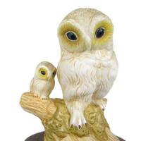Vintage OWL OWLET Bisque Statue White Owl & Baby Figurine Wood Stand Wildlife Bird Lover Gift Fa