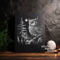 Owl Forest Night PNG for CNC Laser Engrave, Laser Burn, Glowforge File, Lightburn File, Slate Engrav