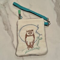 Vintage Quilt Pouch Purse / Little Brown Owl / Wristlet Purse/ Nursery Rhyme / Vintage Embroidered P