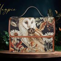 Barn Owl Cottagecore Canvas Satchel Bag, Cute Owl Handbag, Top Handle Bag With Shoulder Strap, Dark 