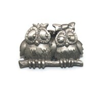 Vintage Jonette Jewelry Pewter 2 Owls Pin, Lapel Pin. JJ Hallmark.