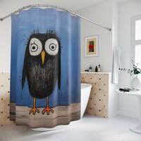Funny Bird Shower Curtain, Black Owl, Playful Bathroom Aesthetic, Humorous Art, Fun & Modern Bat