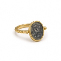 Athena's Wisdom Owl Ring - Oxidized Silver Owl on Matte Gold-plated Band