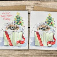 Christmas Owl Card, Single Card, Owl Art, Watercolor Art Card, Wildlife Card, Wildlife Art, Owl Love