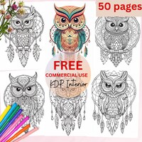 printable Owl dreamcatcher Mandala coloring pages for kids and adults, KDP interior, PLR coloring bo