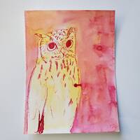 Watercolor Ink Owl Painting 6x8"