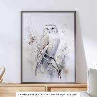 Snowy Owl Wall Art for Living Room Bird Watercolor Painting for Bathroom Wall Decor Poster Print