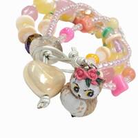 Owl beaded bracelet- Owl beaded leather wrap bracelet- Owl lover jewelry- Multicolor beaded bracelet
