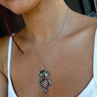 Enchanting Owl Pendant with Emerald in Sterling Silver