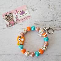 Whimsical Owl Keychain Wristlet Bracelet, Silicone Bead Keychain