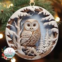 Owl Christmas Ornament PNG | 3D Break Through Woodland Owl Snowy Forest Christmas Tree Ornament | Be