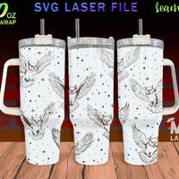 Owl Laser Engraved full Wrap Design For 40oz Tumbler, Owl SVG Laser File, Animal Tumbler Wrap For La