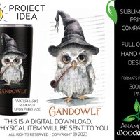 Gandowlf Wizard Hand Drawn Owl 4c Design | Sublimation or Print DTF PNG | Magic Wizard Gray Tumbler 