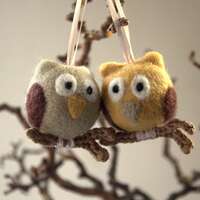 2 Christmas Owls Ornament Needle felted wool: crochet wooden branch gift for her woodland nursery de