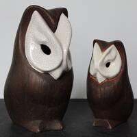 Vintage Brown Owl Figurines. Brayton Ceramic, White Faces, Unique Cottagecore Mantel Decor, Grandmac