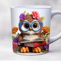 3d baby owl mug wrap, 11oz and 15oz mug template, teacher mug wrap, book lover mug wrap, mug sublima