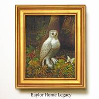 Framed Snowy Owl Oil Painting Canvas Print, Vintage Rustic Country Bird Art Print, Luna Moth & A