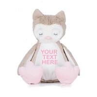 Personalised Zippie Owl, Plush Toy, Custom text of your choice, Free Postage ideal gift for any age