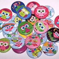 Cute Colorful Owls Mix Set of 10 Buttons 1" Pins or Magnets